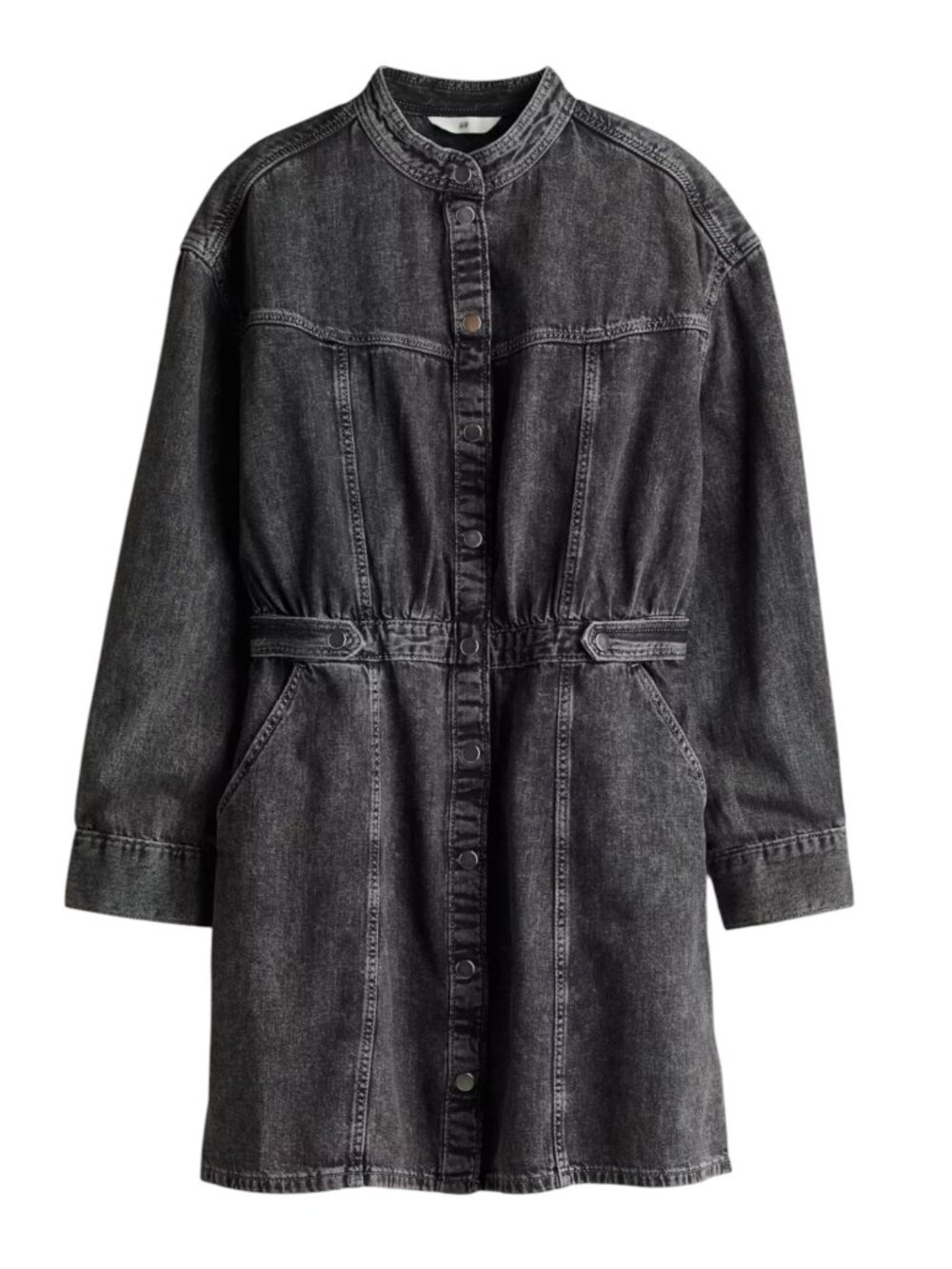 H&M Denim Jean Mini Shirt Dress Snap Front Gray XL